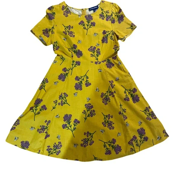 Princess Highway Sold On ModCloth Yellow Floral Bee Cotton Mini Dress Size 10 - Picture 9 of 10
